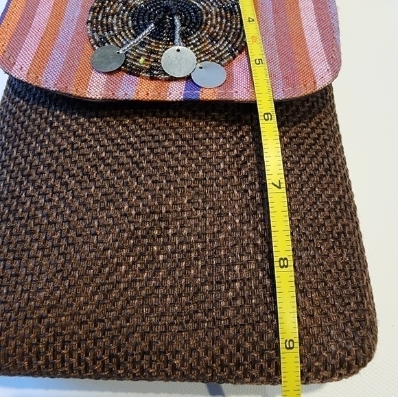 Bohemian Style Crossbody Pocketbook Brown Fabric, Multi Color Sripe, Beads New‎ - Picture 4 of 6
